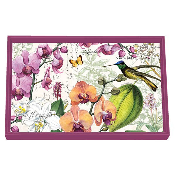 Orchids in Bloom Decoupage Wooden Vanity Tray